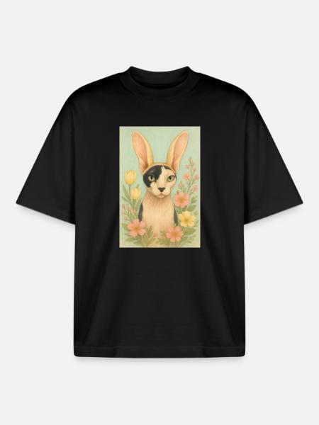 Easter Sphynx Cat - Boxy Heavyweight Unisex Organic T-Shirt by Stanley/Stella - black