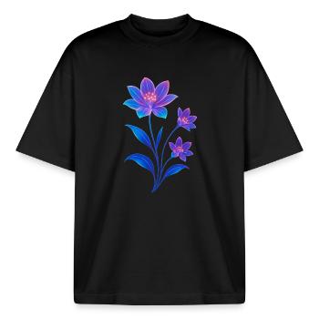 Lumineszierendes kosmisches Blumendesign - Boxy Heavyweight Unisex Organic T-Shirt von Stanley/Stella - Schwarz - Vorne - AI Model Male 185 light (185cm) & AI Model Female 172 dark (172cm)