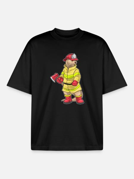 Otter Firefighter Axe Fire Brigade - Boxy Heavyweight Unisex Organic T-Shirt by Stanley/Stella - black