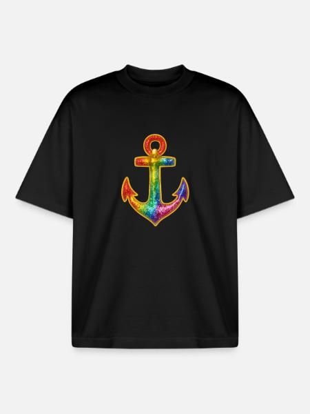Leuchtender Anker in Regenbogenfarben - Boxy Heavyweight Unisex Organic T-Shirt von Stanley/Stella - Schwarz