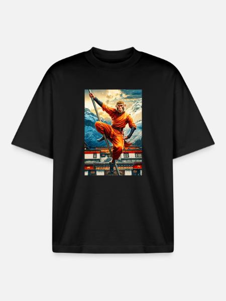 Humanoid Monkey Shaolin Monk - Boxy Heavyweight Unisex Organic T-Shirt by Stanley/Stella - black