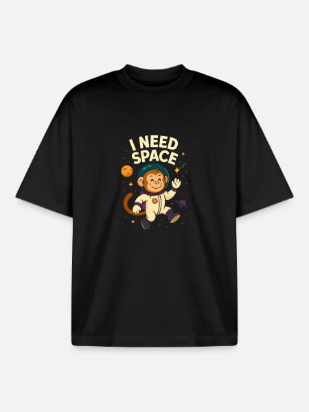 Monkey Astronaut: Space and Fantasy - Boxy Heavyweight Unisex Organic T-Shirt by Stanley/Stella - black