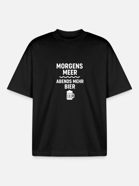 Morning Sea Evening Beer Motif - Boxy Heavyweight Unisex Organic T-Shirt by Stanley/Stella - black