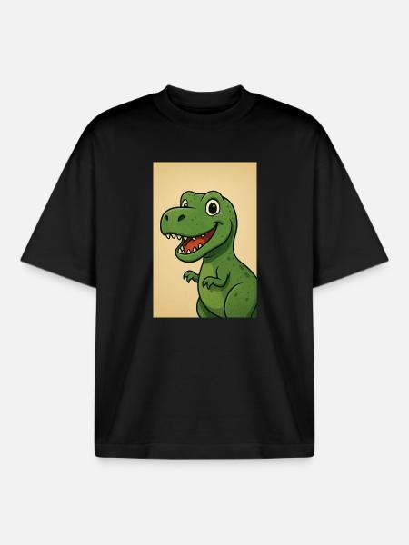Playful Dinosaur Caricature Design - Boxy Heavyweight Unisex Organic T-Shirt by Stanley/Stella - black