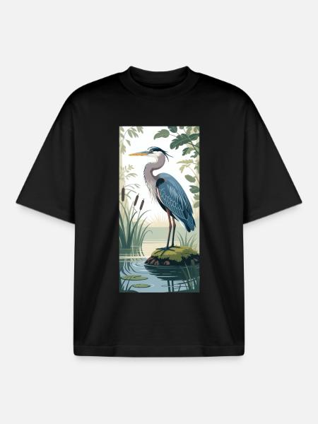 Junger Graureiher im Naturdesign - Boxy Heavyweight Unisex Organic T-Shirt von Stanley/Stella - Schwarz