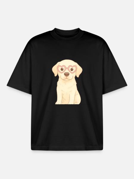 Playful dog with heart glasses - Boxy Heavyweight Unisex Organic T-Shirt by Stanley/Stella - black