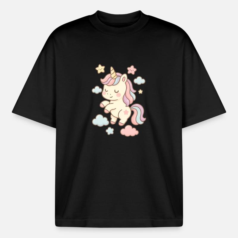 Schöne Einhorn-Illustration mit Pastellmuster - Boxy Heavyweight Unisex Organic T-Shirt von Stanley/Stella - Schwarz