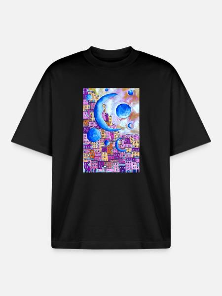 Mondstadt Aquarell - Boxy Heavyweight Unisex Organic T-Shirt von Stanley/Stella - Schwarz