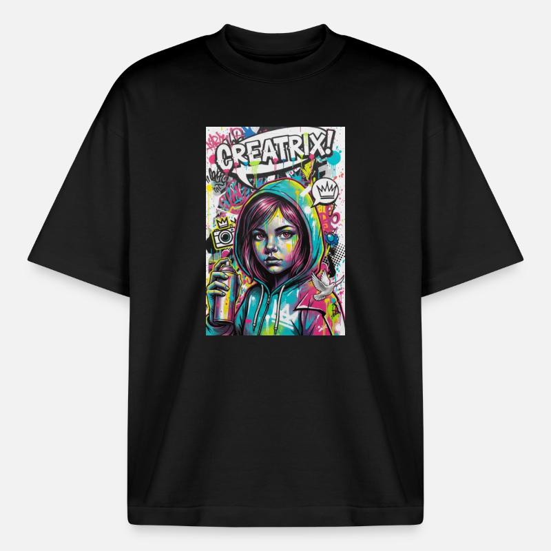 Farbexplosion Graffiti Heldin - Boxy Heavyweight Unisex Organic T-Shirt von Stanley/Stella - Schwarz