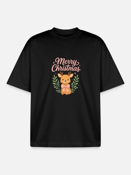 Merry Christmas Reindeer - Boxy Heavyweight Unisex Organic T-Shirt by Stanley/Stella - black