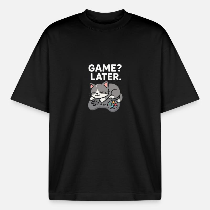 Game Later: Katzencontroller - Boxy Heavyweight Unisex Organic T-Shirt von Stanley/Stella - Schwarz