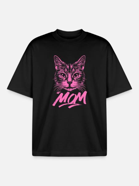 Cat-Mom-Pink-Katze-Kitten-Katzen-Cats-Katzenmutter - Boxy Heavyweight Unisex Organic T-Shirt von Stanley/Stella - Schwarz