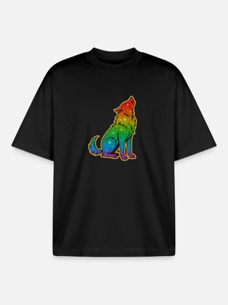 Heulender Regenbogenwolf Glitter Silhouette - Boxy Heavyweight Unisex Organic T-Shirt von Stanley/Stella - Schwarz