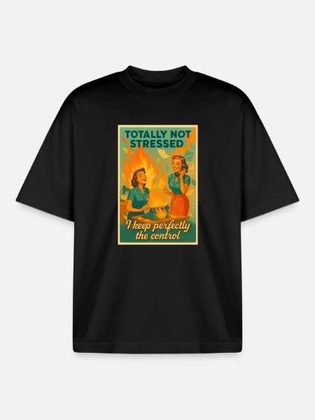Totally Stressed Retro Office - Boxy Heavyweight Unisex Organic T-Shirt by Stanley/Stella - black