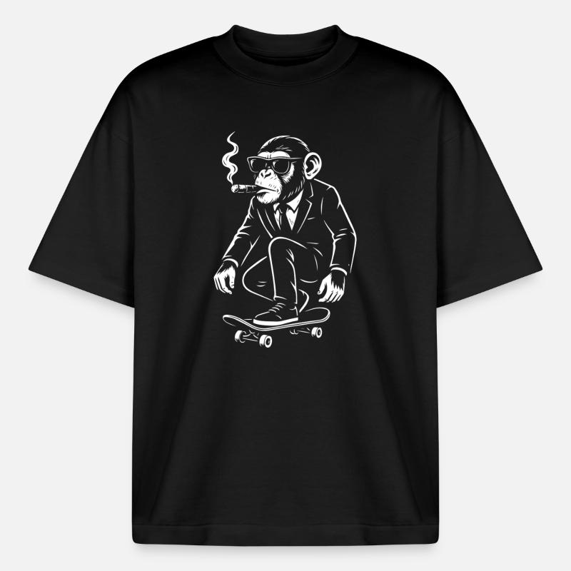 Dapper Monkey on Skateboard - Boxy Heavyweight Unisex Organic T-Shirt by Stanley/Stella - black