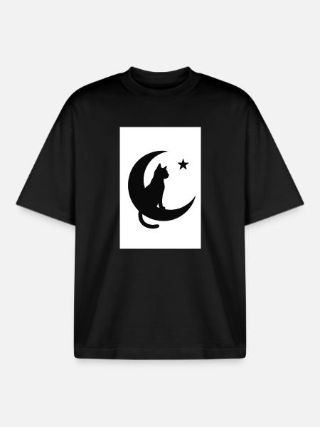 Moon cat on moon shadow - Boxy Heavyweight Unisex Organic T-Shirt by Stanley/Stella - black