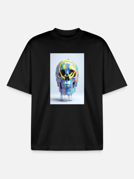 Psychedelic Skull with Smile Goggles - Boxy Heavyweight Unisex Organic T-Shirt by Stanley/Stella - black