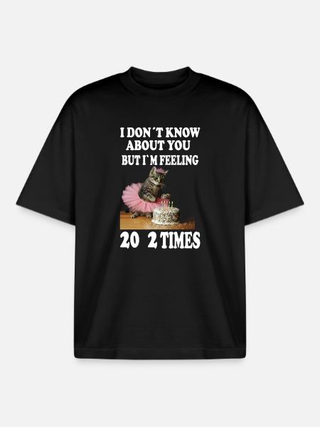 40 . Birthday Funny Cat Design - Boxy Heavyweight Unisex Organic T-Shirt by Stanley/Stella - black