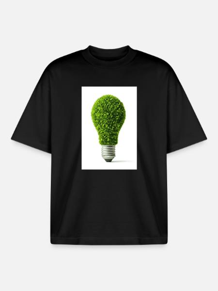 Leafy Glow Light Bulb Design - Boxy Heavyweight Unisex Organic T-Shirt by Stanley/Stella - black