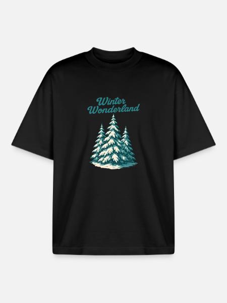 Winter Wonderland Fir Trees - Boxy Heavyweight Unisex Organic T-Shirt by Stanley/Stella - black