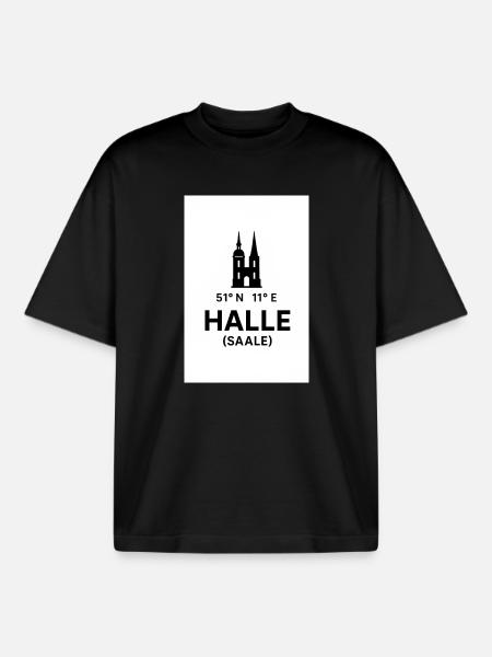 Halle Saale Silhouette Landmark - Boxy Heavyweight Unisex Organic T-Shirt by Stanley/Stella - black