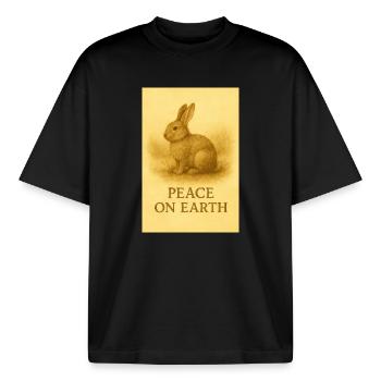 Paix sur Terre Imprimé Lapin - T-shirt unisexe boxy épais biologique Stanley/Stella - noir - Devant - AI Model Male 185 light (185cm) & AI Model Female 172 dark (172cm)