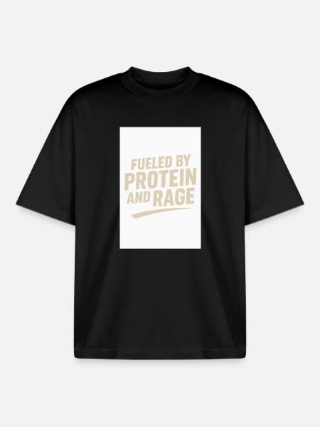 FUELED BY PROTEIN AND RAGE - Boxy Heavyweight Unisex Organic T-Shirt by Stanley/Stella - black