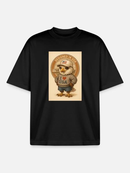 Eagle I Love USA - Boxy Heavyweight Unisex Organic T-Shirt by Stanley/Stella - black
