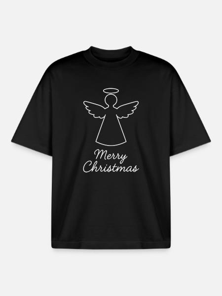 Merry Christmas Angel , Christmas Angel - Boxy Heavyweight Unisex Organic T-Shirt by Stanley/Stella - black