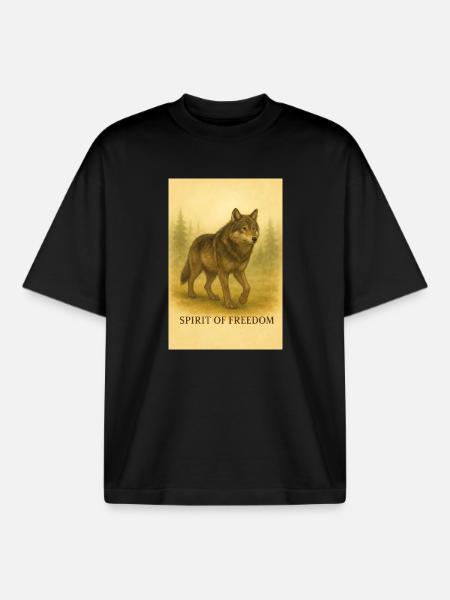 Geist des Freiheitswolfs - Boxy Heavyweight Unisex Organic T-Shirt von Stanley/Stella - Schwarz