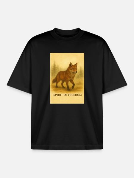 Freedom fox in sepia style - Boxy Heavyweight Unisex Organic T-Shirt by Stanley/Stella - black