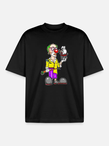 Clown & Rabbit – Funny Magic Cartoon - Boxy Heavyweight Unisex Organic T-Shirt by Stanley/Stella - black