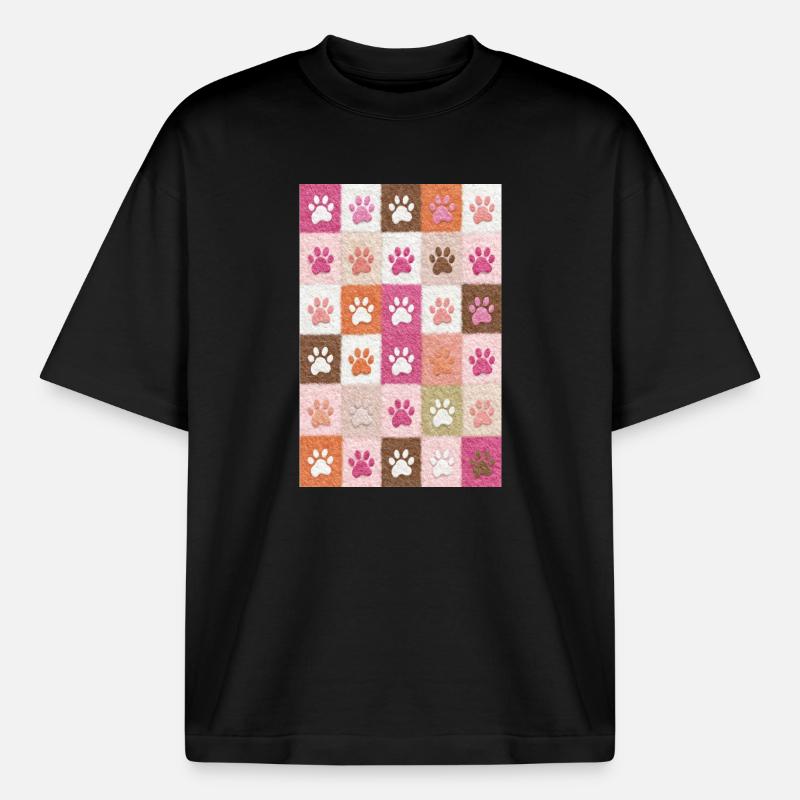 Pawprint Patchwork Plush Squares - Boxy Heavyweight Unisex Organic T-Shirt by Stanley/Stella - black