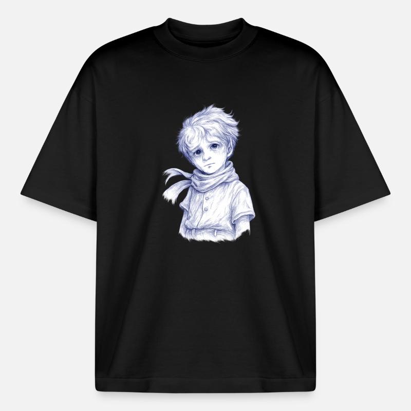 Blauer Bleistiftjunge mit Schal - Boxy Heavyweight Unisex Organic T-Shirt von Stanley/Stella - Schwarz