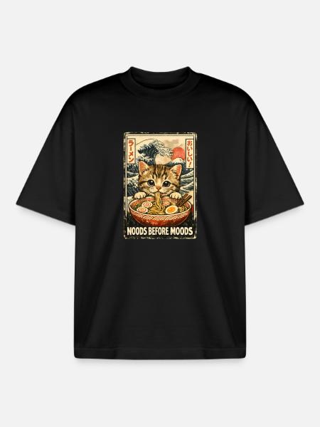 Maneki Neko Fortune Ramen - Boxy Heavyweight Unisex Organic T-Shirt by Stanley/Stella - black