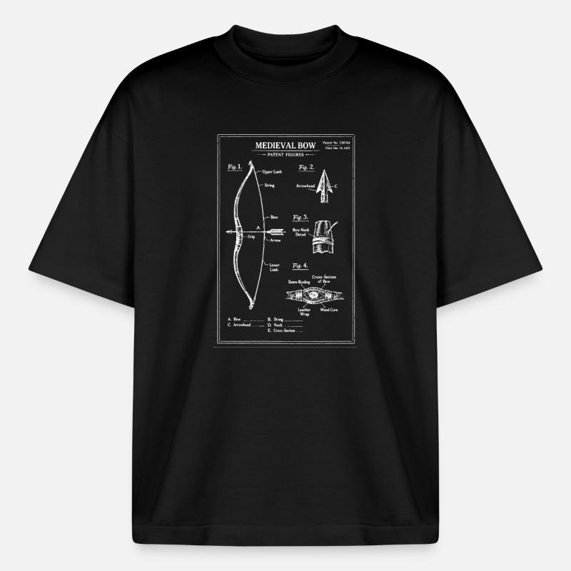 Illustration de plan d’arc médiéval - T-shirt unisexe boxy épais biologique Stanley/Stella - noir