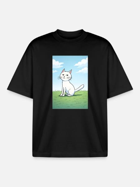 Weiße Katze mit frechen Blick - Boxy Heavyweight Unisex Organic T-Shirt von Stanley/Stella - Schwarz