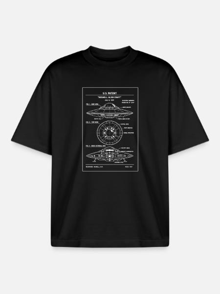 UFO Patent Blueprint Tee - Boxy Heavyweight Unisex Organic T-Shirt by Stanley/Stella - black