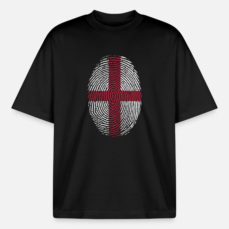 Empreinte digitale du drapeau anglais - T-shirt unisexe boxy épais biologique Stanley/Stella - noir