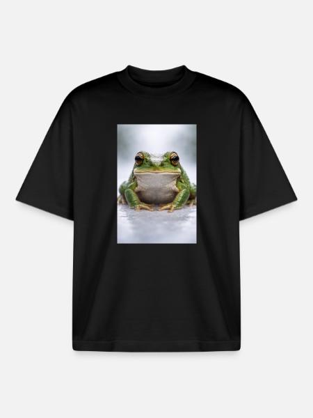 Green frog in focus - Boxy Heavyweight Unisex Organic T-Shirt by Stanley/Stella - black