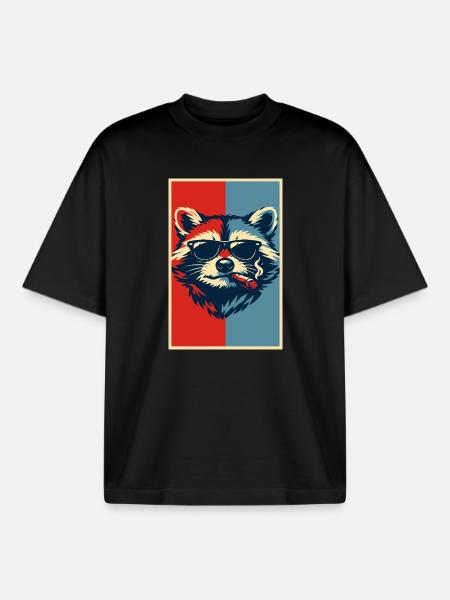 Raccoon Pop Art: Sunglasses Cigar - Boxy Heavyweight Unisex Organic T-Shirt by Stanley/Stella - black
