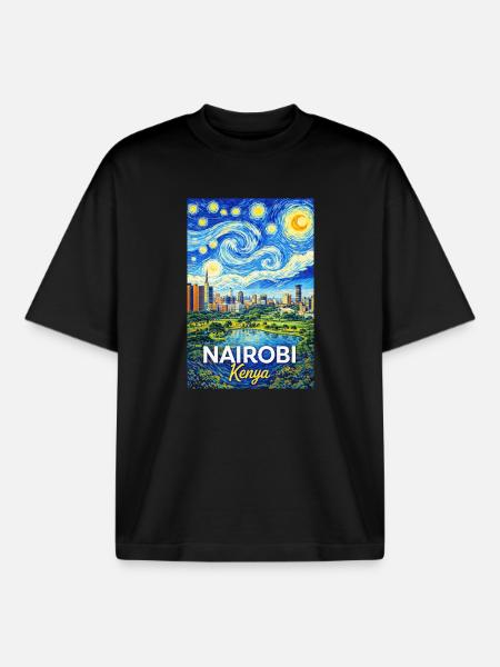 Nairobi Kenya Starry Night - Boxy Heavyweight Unisex Organic T-Shirt by Stanley/Stella - black