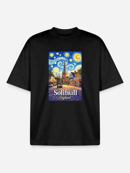 Solihull England City View - Boxy Heavyweight Unisex Organic T-Shirt by Stanley/Stella - black