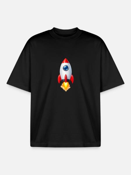 Cheerful Rocket Retro Design - Boxy Heavyweight Unisex Organic T-Shirt by Stanley/Stella - black