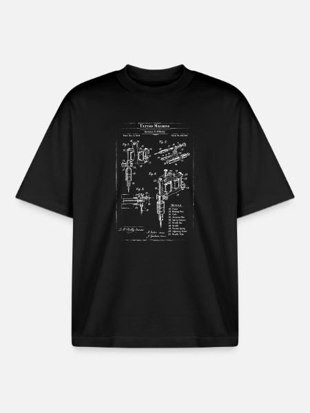 Tattoo Machine blueprint design - Boxy Heavyweight Unisex Organic T-Shirt by Stanley/Stella - black