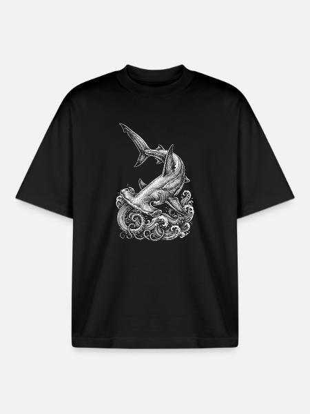 Conception du requin-marteau - T-shirt unisexe boxy épais biologique Stanley/Stella - noir