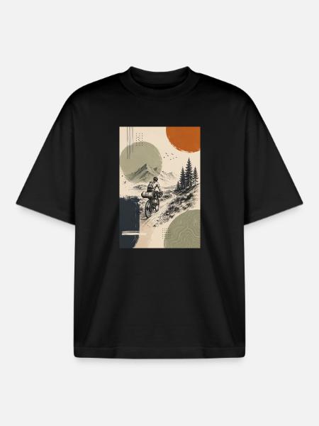 Bergpfad Radfahrer Abendsonne - Boxy Heavyweight Unisex Organic T-Shirt von Stanley/Stella - Schwarz