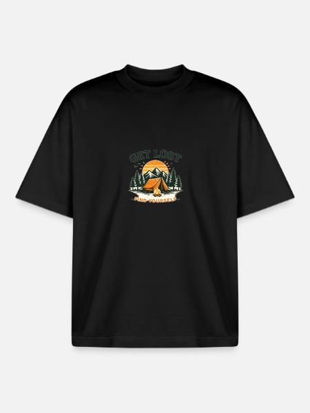 Get Lost Find Yourself Camping - Boxy Heavyweight Unisex Organic T-Shirt by Stanley/Stella - black