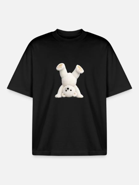 Teddy Bear Headstand - Boxy Heavyweight Unisex Organic T-Shirt by Stanley/Stella - black