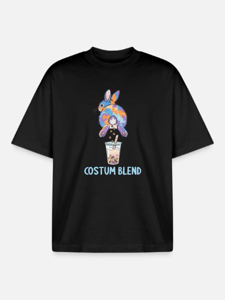 Cute Bunny Funny Boba Bubble Tea - Boxy Heavyweight Unisex Organic T-Shirt by Stanley/Stella - black